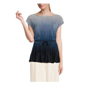 DKNY Luxe Blue Ombre Pleated Plisse Top